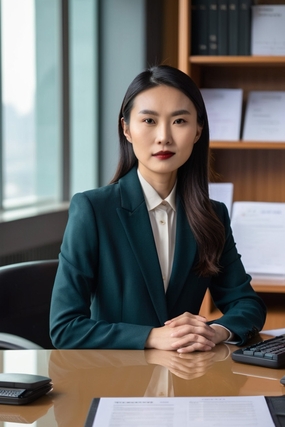 端正坐在办公位上的商务美女图片